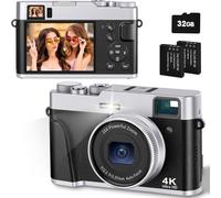 Appareil Photo Numérique 4K 48Mp Autofocus Carte 32G Viseur Optique Appareil Photo Compact Zoom 16X Facile À Utiliser Flash Stabilisation Image Leger 2 Batteries Débutant