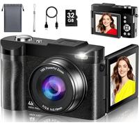 Appareil Photo Numérique, 4K 50MP Appareil Photo Compact avec Écran Rabattable 180° Caméra de Vlogging avec Carte 32GB, Zoom Numérique 16X pour Débutants, Adolescents