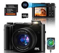 Appareil Photo Numérique 4K 64MP Autofocus Vlogging Caméra pour Youtube avec Carte SD, Double Caméra Avant et Arrière avec Zoom Numérique 16X Anti-secousse, 2 Piles pour Adolescents, Débutants