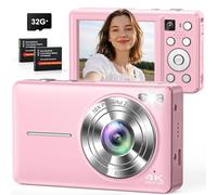 Appareil Photo numérique 4K 64MP, Double caméra avec autofocus, Flash, Zoom 16X, Anti-Shake, Carte mémoire 32 Go, caméra compacte pour vlogging pour Enfants, Adolescents, Adultes et débutants - Rose