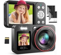 Appareil Photo Numérique 4K 64Mp Fhd Digital Camera Appareil Photo Compact Portable Avec 2 Écran 18X Zoom Carte Sd De 64 Gb Pour Étudiant Débutant Cadeau,Noir