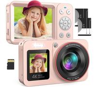 Appareil Photo Numérique 4K 64Mp Fhd Digital Camera Appareil Photo Compact Portable Avec 2 Écran 18X Zoom Carte Sd De 64 Gb Pour Étudiant Débutant Cadeau,Rose