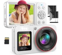 Appareil Photo Numérique 4K 64Mp Fhd Digital Camera Appareil Photo Compact Portable Avec 2 Écran 18X Zoom Carte Sd De 64 Gb Pour Étudiant Débutant Cadeau,Blanc