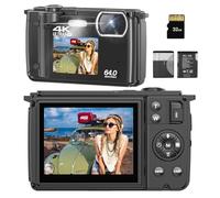 Appareil photo numérique, 4K 64MP pour photographie, zoom 16x pour YouTube avec WiFi, double écran, petit appareil photo compact avec carte SD de 32 Go, batterie pour adultes, étudiants débutants