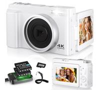 Appareil Photo Numérique 4K, Appareil Photo Compact 48MP 16X Digital Zoom à Écran Rabattable à 180° Avec Autofocus, Flash, Station de Charge, 2 Batteries, Carte 32 GB pour Débutants, Enfants, Vlogging