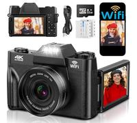 Appareil photo numérique 4K avec Wi-Fi, 75 MP UHD, écran rabattable à 180°, zoom numérique 16x, caméra de vlogging rechargeable avec carte de 32 Go et 2 batteries de 1500 mAh pour débutants et