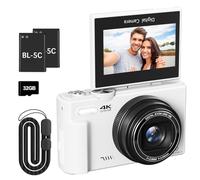 Appareil photo numérique 4K, caméra de vlogging 64 MP avec écran rabattable de 3", zoom numérique 18x, carte micro SD de 32 Go, idéal pour les débutants, la photographie et YouTube