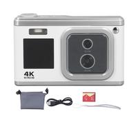 Appareil photo numerique 4K HD double camera double ecran IPS zoom 16x mise au point automatique lampe de poche beaute petit appareil photo numerique portable blanc