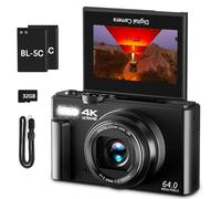Appareil photo numérique 4K pour la photographie, caméra de vlogging 64 MP pour YouTube avec écran rabattable de 3" (7,6 cm) 180°, zoom 18x et caméra de prise de vue avec carte micro SD de 32 Go