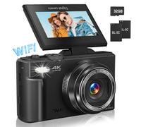 Appareil photo numérique 4K pour photographie, WiFi 64 MP Autofocus Vlogging Camera pour YouTube avec écran rabattable de 3" à 180°, zoom numérique 18x, caméra de voyage compacte Vlog avec carte SD de
