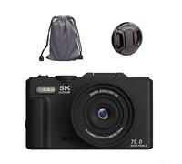 Appareil photo numérique, 5 K 75 MP Autofocus avec zoom 18X écran rabattable de 7,6 cm, mini caméra WiFi pour photographie extérieure et médias sociaux (noir)