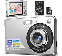 Appareil Photo Numérique 56MP 4K Compact Caméra Zoom Numérique 20X Digital Camera avec Carte de 32 Go pour Étudiant Adulte Débutant Cadeau (Argent)