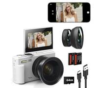 Appareil photo numérique 5K 75 MP Zoom numérique 18x, caméras de vlogging améliorées avec WiFi et micro, objectif grand angle et macro, webcam de voyage à écran rabattable de 3 pouces à 180° pour