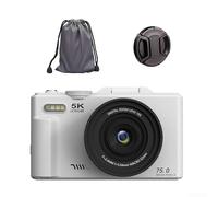 Appareil photo numérique 5K avec résolution de capteur 75 MP, performance de zoom 18x, écran rabattable de 3", Wi-Fi pour synchronisation rapide des données (blanc)