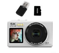 Appareil photo numérique 5K, enregistreur vidéo portable CCD double écran, zoom 18x, 80 MP, mini caméra portable, carte TF 32 Go pour enfants, débutants, adolescents, adultes (blanc 32 Go)