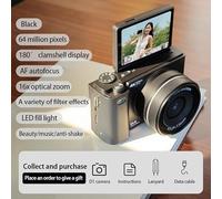 Appareil photo numérique 64 MP sans miroir, écran à rabat plein format avec zoom optique, caméra de vlogging compacte pour étudiants en voyage (noir)