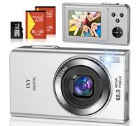 Appareil Photo Numérique 68MP 4K Compact Caméra Zoom Numérique 16X Digital Camera avec Carte de 64 Go pour Étudiant Adulte Débutant Cadeau (Argent)