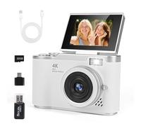 Appareil Photo Numérique, Appareil Photo Compact HD 1080P avec Carte de 32 G, Rechargeable Appareil Photo Numérique 8X Zoom à Écran Rabattable à 180°, pour Enfants, Adolescents,Débutants (Blanc)
