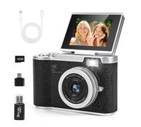 Appareil Photo Numérique, Appareil Photo Compact HD 1080P avec Carte de 32 G, Rechargeable Appareil Photo Numérique 8X Zoom à Écran Rabattable à 180°, pour Enfants, Adolescents,Débutants (Noir)