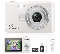 Appareil Photo Numérique,Appareil Photo Compact HD 1080P avec Carte de 64 Go,Appareil Photo 8X Zoom Numérique Rechargeable Appareil Photo Numérique pour Enfants, Adolescents,Débutants (Blanc)