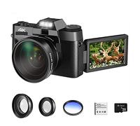 Appareil Photo Numérique, Appareil Photo numérique Grand Angle 4K Vlog caméscope for Objectif Macro Webcam 16X Zoom 48MP Selfie enregistreur écran Rabattable(with 32GB TF Card,with Lens Filter)