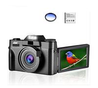 Appareil Photo numérique, Appareil Photo numérique Grand Angle 4K Vlog caméscope for Objectif Macro Webcam 16X Zoom 48MP Selfie enregistreur écran Rabattable(Standard,with Filter)
