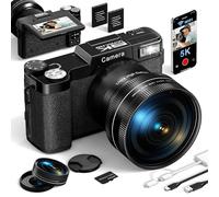 Appareil Photo Numérique Appareils Photo 5K 64MP avec WiFi, Carte 64Go, Autofocus, Flash Réglable, Zoom 18X, Écran inclinable à 180° Caméra Compact pour Vlogging YouTube, Objectif Grand Angle et Macro