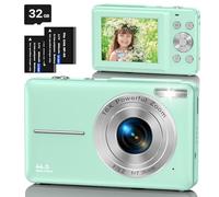 Appareil Photo Numérique avec Carte 32Go, 1080P 44MP Appareil Photo Enfant avec 16X Digital Zoom et 2 Batterie, Rechargeables Appareil Photo Compact pour Enfant,Adolescent, Adulte, Débutant (Vert)