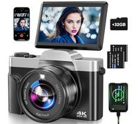 Appareil Photo Numérique avec WiFi, 4K 64MP Autofocus Camera Vlog 16X Digital Zoom à Écran Rabattable à 180° Appareils Photo Compact avec Station de Charge, 2 Batteries, Carte 32 GB pour Débutants