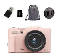 Appareil photo numérique, caméra vidéo 5K 75 MP avec zoom 18x, écran rabattable de 7,6 cm, caméra Wi-Fi, autofocus pour étudiants et voyages (rose, 32 Go)
