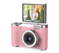 Appareil photo numérique CCD 4K, 48 MP avec zoom 8x et écran rabattable à 180° pour étudiants, débutants, adolescents - Appareil photo compact pour les voyages et les selfies (rose)