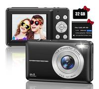 Appareil Photo Numérique Compact 1080P HD 44MP avec Carte 32Go, Appareil Photo Enfant,Rechargeables Appareil Photo Numériques avec 16X Digital Zoom pour Enfant, Adolescent, Étudiant, Adulte(Noir)