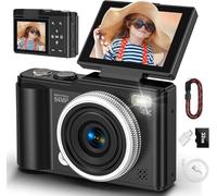 Appareil photo numérique compact 4K 64 MP avec fonction autofocus et macro, écran rabattable à 180 °, caméras selfie portables pour photographie et vidéo avec carte Micro SD de 32 Go pour débutants et