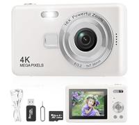 Appareil Photo Numérique Compact, Appareil Photo Numérique Enfant HD 1080P avec Carte de 32 Go, 48MP Appareil Photo 8X Zoom Numérique Rechargeable pour Enfants, Adolescents,Débutants (Blanc)