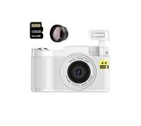 Appareil Photo Numérique Compact SZSMART R2S 48MP 4K HD 3 pouces avec anti-vibration et zoom + 128 Go + objectif - Blanc