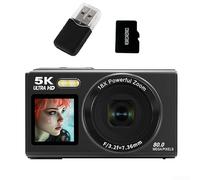 Appareil photo numérique double écran 5K, enregistreur vidéo portable CCD, zoom 18x, vlogging 80 MP, caméras de photographie pour débutants et adolescents (noir, 32 G)