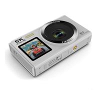 Appareil photo numérique double écran 5K, enregistreur vidéo portable CCD, zoom 18x, vlogging, caméras de photographie pour débutants et adolescents (blanc)