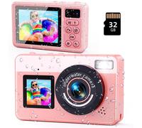 Appareil photo numérique étanche 48 MP avec autofocus, immersion jusqu'à 3 m, mémoire interne de 32 Go, double écran, rose