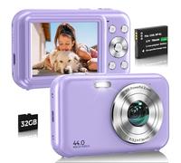 Appareil photo numérique, FHD 1080p 44MP Vlogging avec carte de 32 Go, zoom 16x anti-tremblement, appareil photo numérique compact pour débutants et adolescents (violet)