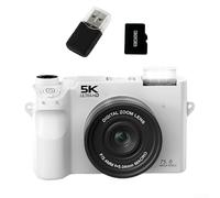 Appareil photo numérique HD 5K, double caméra 75 MP zoom 18x WiFi AF autofocus avec flash pour photographie en streaming, vlogging vidéo (blanc, 32 Go)