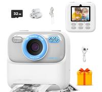 Appareil Photo numérique instantané 1080p pour Enfants, écran 2,4 Pouces, Carte mémoire 32 Go, 3 Rouleaux de Papier, pour garçons et Filles de 3 à 12 Ans, Cadeaux de Noël,White