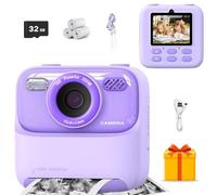 Appareil Photo numérique instantané 1080p pour Enfants, écran 2,4 Pouces, Carte mémoire 32 Go, 3 Rouleaux de Papier, pour garçons et Filles de 3 à 12 Ans, Cadeaux de Noël,Purple