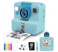 Appareil photo numérique instantané pour enfants, selfie instantané, objectif réversible, mini appareil photo pour tout-petits avec 3 rouleaux de jouets en papier pour garçons et filles de 7,6 à 30,5
