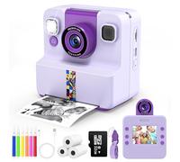 Appareil photo numérique instantané pour enfants, selfie instantané, objectif réversible, mini appareil photo pour tout-petits avec 3 rouleaux de jouets en papier pour garçons et filles de 7,6 à 30,5