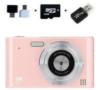Appareil photo numérique LINFE 64G CCD kids avec zoom 16x Écran 2,4 pouces, qualité HD, résolution 4K Appareil photo numérique - Rose