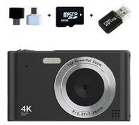 Appareil photo numérique LINFE 64G CCD kids avec zoom 16x Écran 2,4 pouces, qualité HD, résolution 4K Appareil photo numérique - Noir