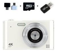 Appareil photo numérique LINFE 64G CCD kids avec zoom 16x Ecran 2,4 pouces, qualité HD, résolution 4K Appareil photo numérique - Blanc