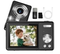 Appareil photo numérique pour débutants, garçons et filles, 44 MP 1080p, caméra de vlogging portable avec lumière de remplissage LED, webcam zoom 8x vintage et lecteur de cartes SD