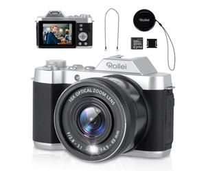 Appareil Photo Numérique, Rollei Powerflex 10x Rétro Digital Camera 64MP 4K avec Zoom Numérique 10X Écran IPS 2,88" Appareil Photo Compact avec 8 Modes et Batterie, Appareil-Photo-Numérique