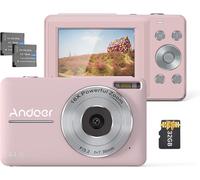 Appareil Photo Numérique Rose Avec 2 Piles Rechargeables 32 Go Carte Mémoire 1080P 44 M Hd Zoom Numérique 16X Anti-Secousses Mise Au Point Automatique 2,5 Ips,Écran Lcd Souriant Pour Enfants